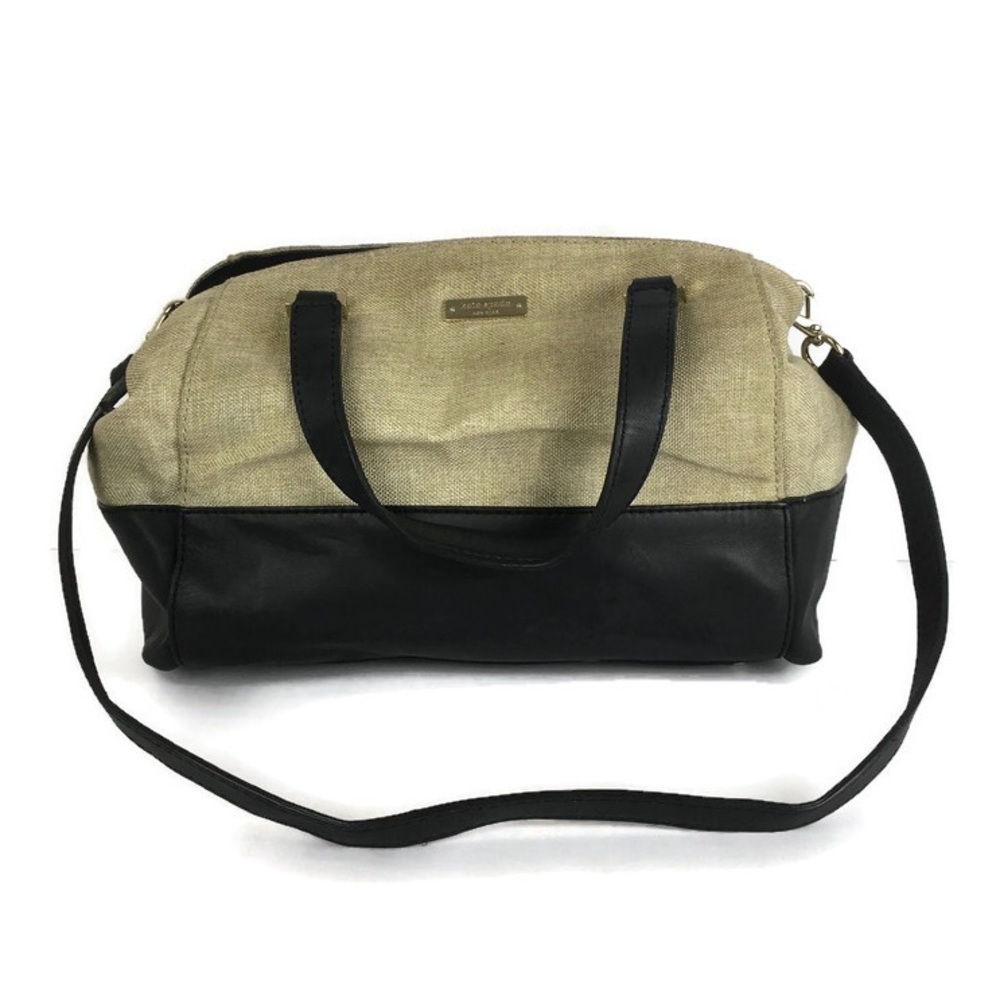 Kate Spade New York Canvas Leather Crossbody Handbag in Cream/Tan/Black